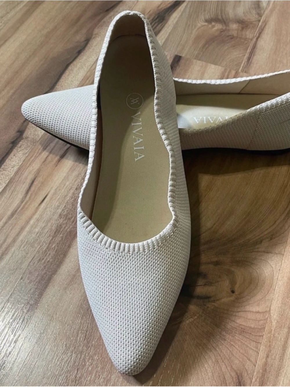 Women's Vivaia Pointed Knit Ballet Flats in Light Beige